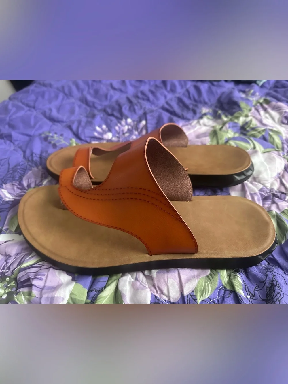 Men's Leather Slide Sandals in Cognac Brown